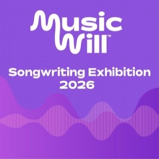 Purple square with soundwaves in the background for the songwriting logo