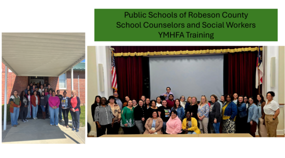 two pictures of groups of counselors and social workers 