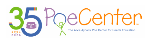logo of poe center with 35-year celebration included