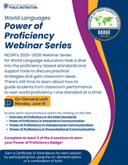 2025-2026 World Language Webinar Series flyer with asynchronous options