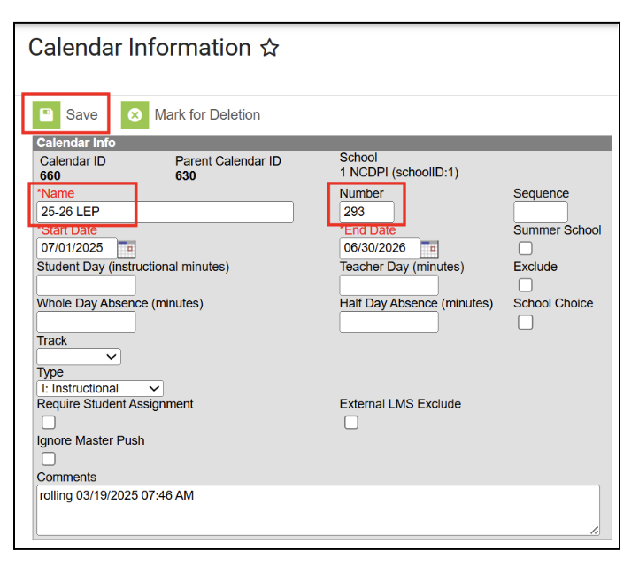 Calendar Information