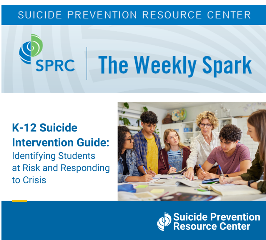 image of students with adult and logo for suicide prevention resource center