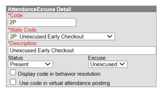 Attendance Excuse Detail