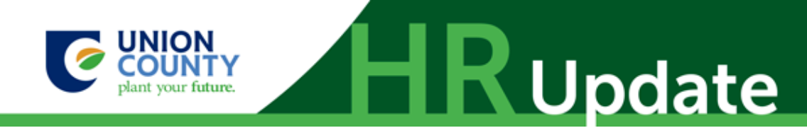 Union County HR Update banner with the county logo and "plant your future" tagline on a white and green background.