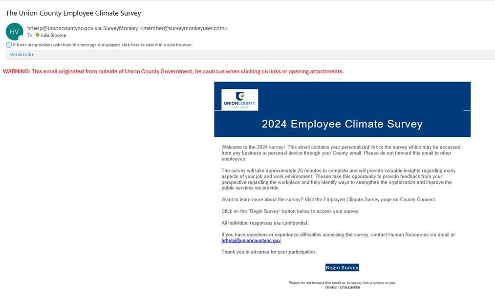 Employee Climate Survey Email Screenshot