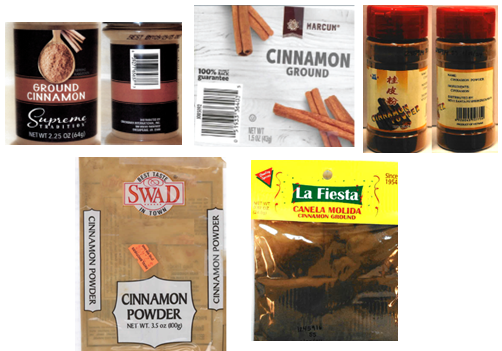 Image of 5 recalled brands of cinnamon