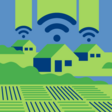 Illustrated houses with wifi symbols above