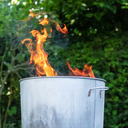 Trash can with flames