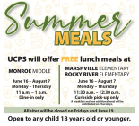 Flyer for the UCPS Summer Meals