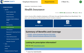 screenshot of health insurance webpage