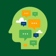 outline of a head with icons of thoughts