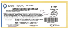 Koch Foods Breaded Chicken Label