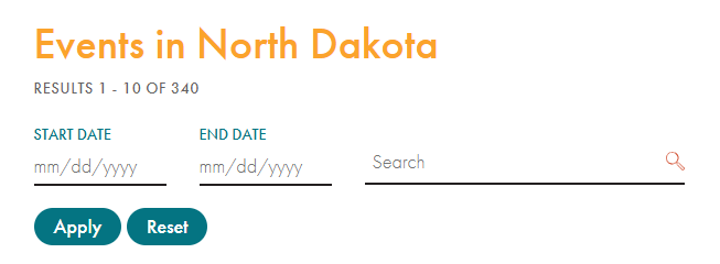 Events in North Dakota search tool - screenshot