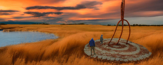 Proposed public art installation by artist James Culleton showing a huge sculpture of a pitchfork on the ND prairie