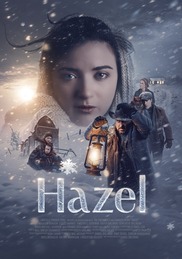 Hazel movie image showing a young girl wearing winter clothing with a blizzard and various winter scenes in the background