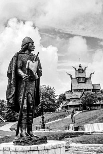 Scandinavian Heritage Park in Minot, ND showing a viking statue
