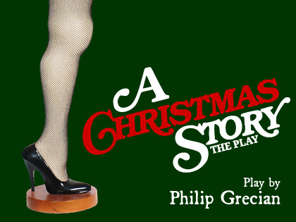 A Christmas Story written on top of a green background with the famous leg lamp from the movie