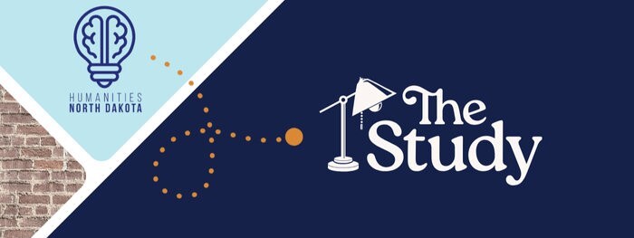 ND Humanities light bulb logo leading to the new name and logo of The Study with a lamp pointed at the words