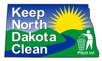 Keep North Dakota clean logo with vector art showing a road traveling through small hills toward a bright sun
