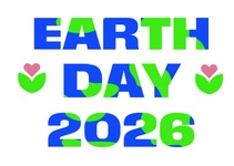 the words "EARTH DAY 2026" with flowers and other greenery embedded inside the letters