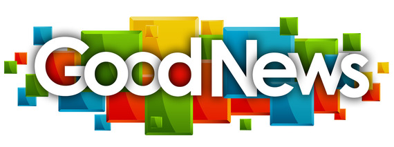 Good News text written on top of a colorful, patchy, whimsical background