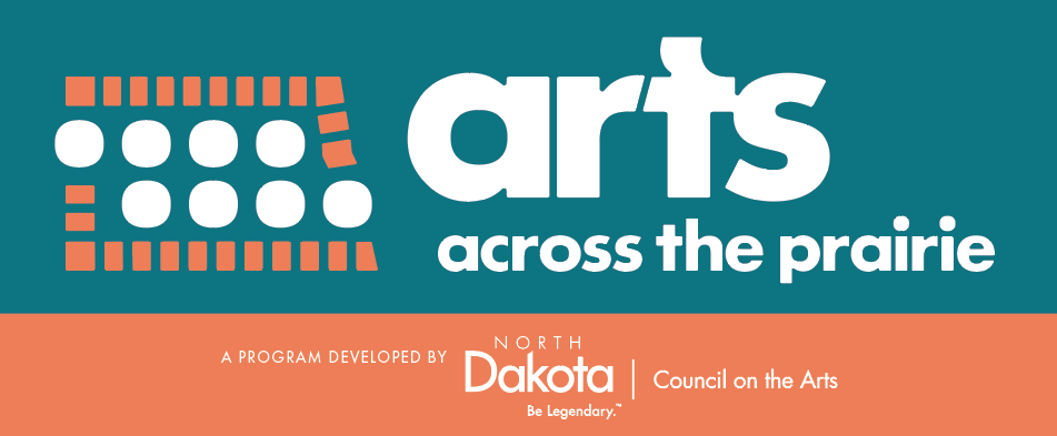 Arts Across the Prairie, a program developed by North Dakota Council on the Arts showing the shape of North Dakota with circles inside