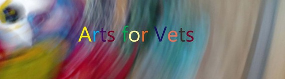 Arts for Vets wording written in multiple colors on a rainbow-colored background