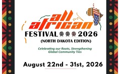 All African Festival North Dakota Edition graphics with shape of Africa showing elements of USA flag inside