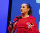 Aspen Geist of Wyndmere public school standing on stage, reciting a poem during the 2026 POL national competition
