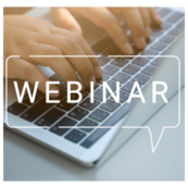 hands on keyboard, copy says webinar