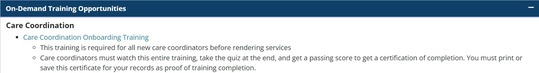 screenshot of on-demand care coordination onboarding training