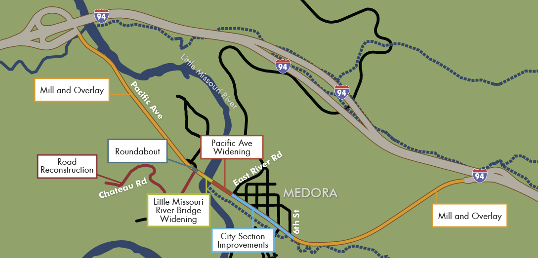 Map of work at Medora Business Loop & City Section project.