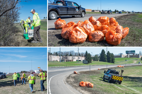 a collage of NDDOT workers doing spring cleanup in Bismarck