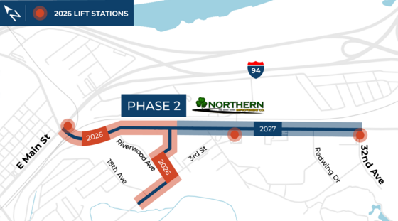 Map showing 2026–2027 construction on the west side of the Memorial Highway improvement project.