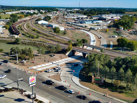 Paving work along the Memorial Highway corridor in Mandan, ND.