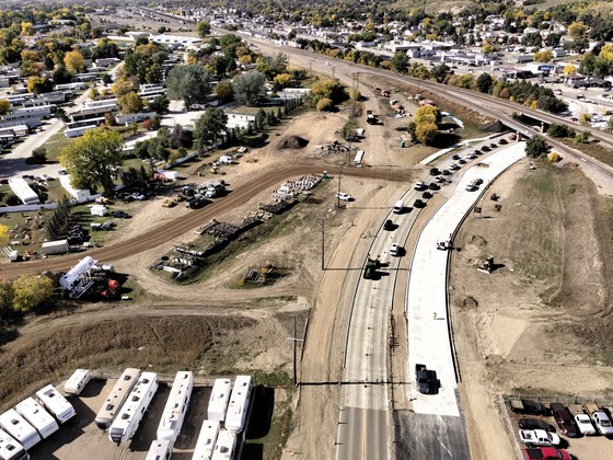 New concrete lanes take shape along Memorial Highway in Mandan, taken October 8, 2026.