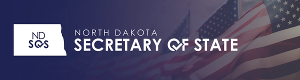 North Dakota Secretary of State logo with 3 American flags in the background
