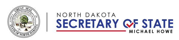 North Dakota Great Seal with Secretary of State logo which includes the name, Michael Howe.