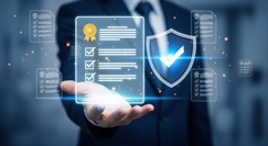 Hand held outward showing an image of a bond certificate and protection shield