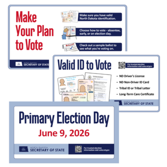 Thumbnails of the make your plan to vote, voter ID, and primary election day graphics.