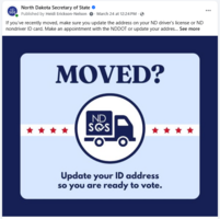 Screenshot of Facebook social post with moving truck encouraging people to update their ID if they have moved.