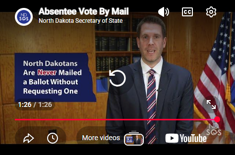 Thumbnail of absentee vote by mail video. Secretary Howe is speaking and there are YouTube controls.