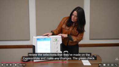 Thumbnail of video with Erika White showing how to use the ExpressVote ballot marking device.