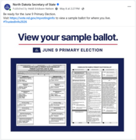 Facebook post screenshot with message to view your sample ballot.