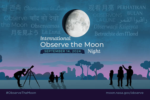 Observe the Moon - September 14, 2024. Click to go to https://moon.nasa.gov/resources/416/save-the-date-english/?site=observe%20the%20moon