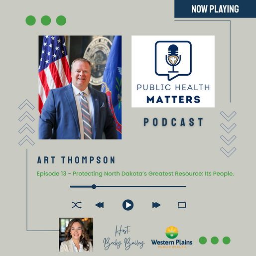 Podcast graphic with Public Health MATTERS logo and words "Episode 13: Protecting North Dakota's Greatest Resource: Its People"