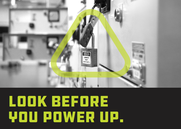 Lockout tagout key lock switch on electrical panel