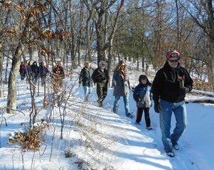 Hiking at Ponca State Park in the snow.