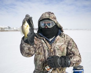 Ice fishing for bluegill