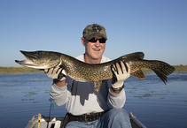 An angler holds up a master angler northern pike